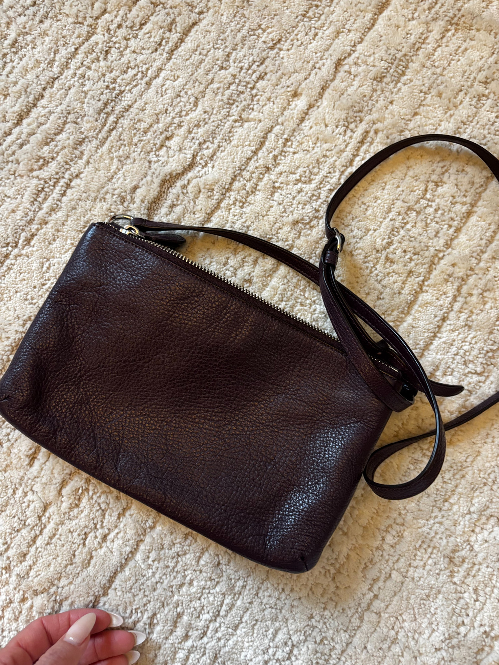 Coach Leather Crossbody Bag Plum Pebbled Zip Top